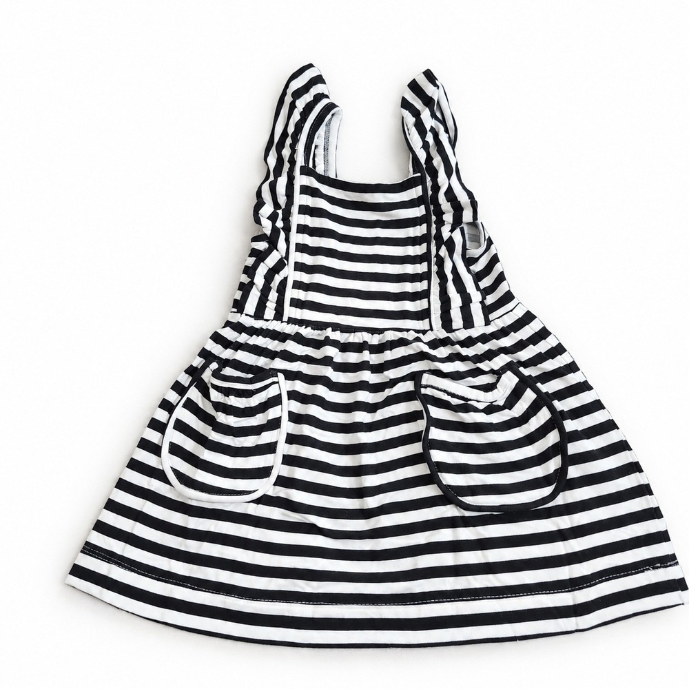 Kate Quinn Black White Striped Bamboo Ruffle Pinafore Dress 6-12M